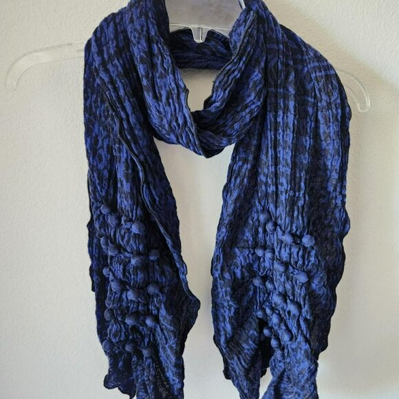 Vintage Y2K Navy Blue and Black Gauze Skinny Scarf Boho Indie Cottage - Picture 3 of 7